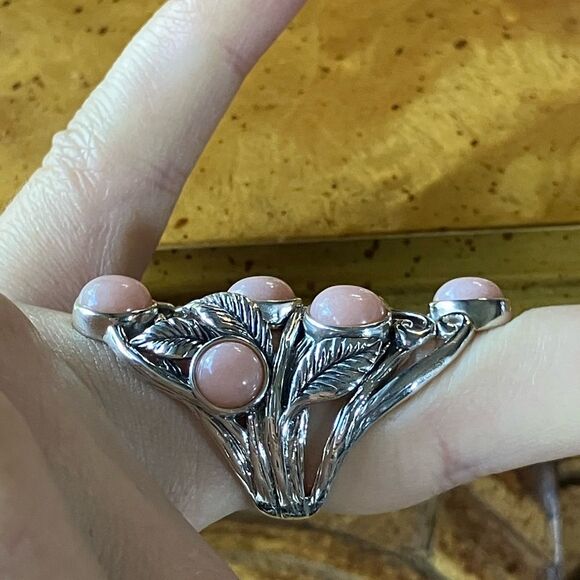 Genuine Pink Opal Sterling Silver Cocktail Ring Size 6 - Picture 3 of 9